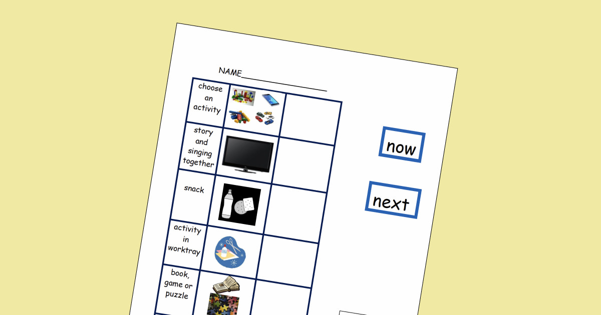 Example of the second visual timetable with Now and Next labels