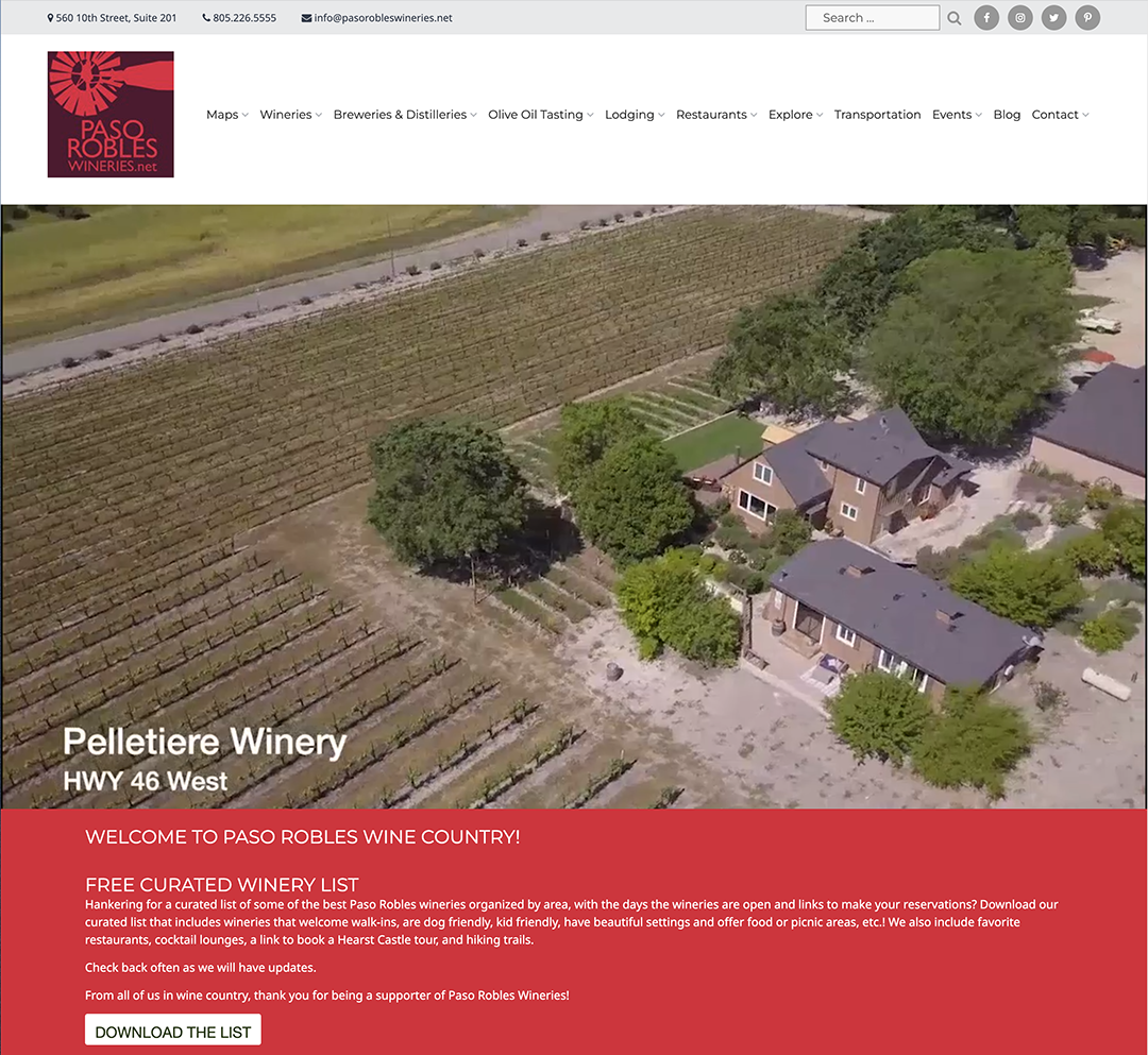Webmaster for the Paso Robles Wineries website