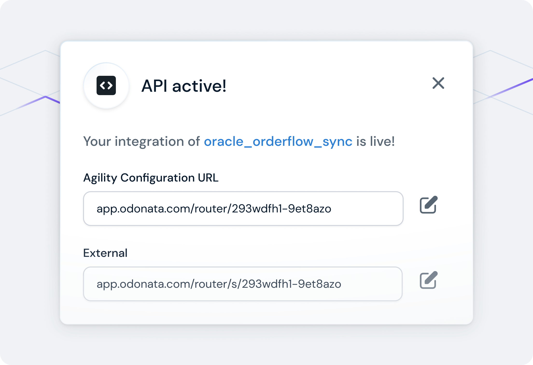 API integration modal