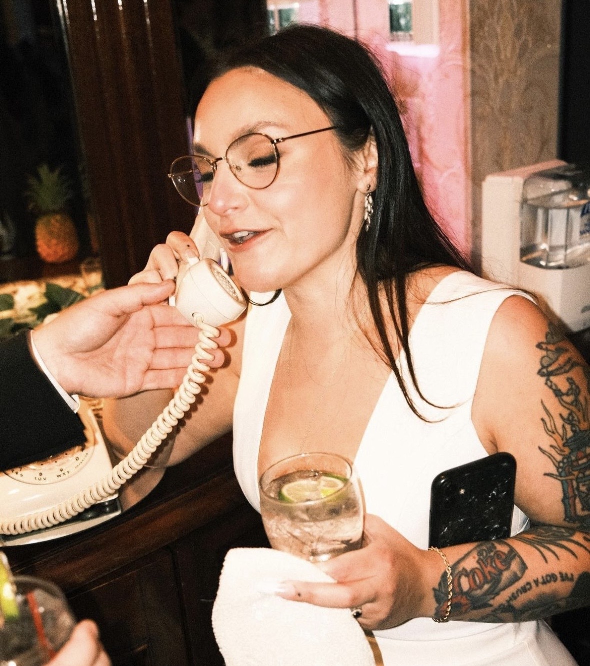 Tipsy guest leaves voicemail on black rotary phone