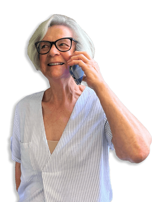 Grandma holding phone dialing in to virtual wedding guestbook