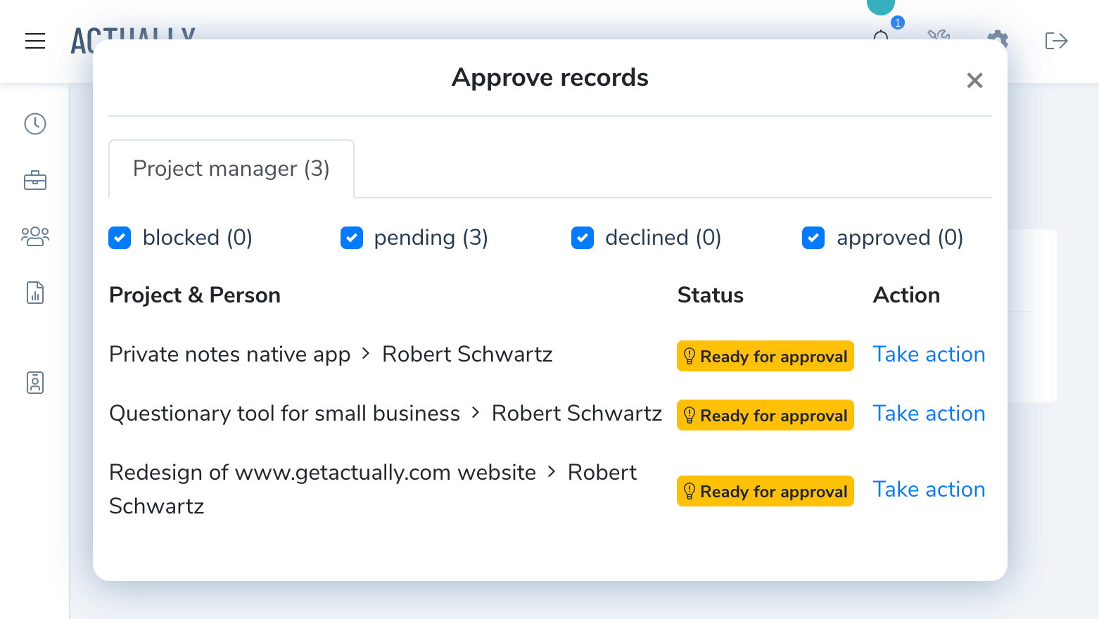 Actually Timesheet approval