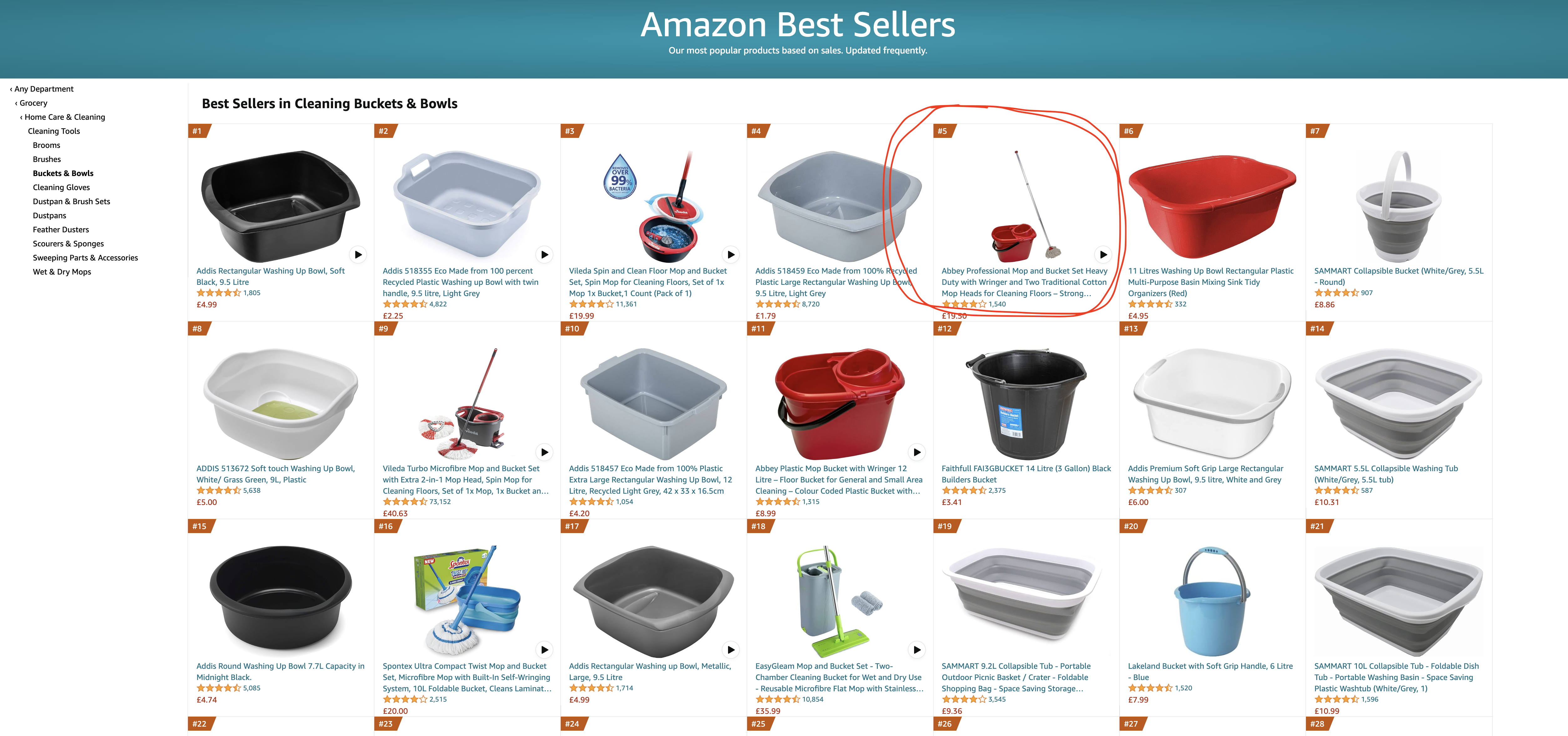 Secured the #5 rank in the cleaning buckets & bowls category