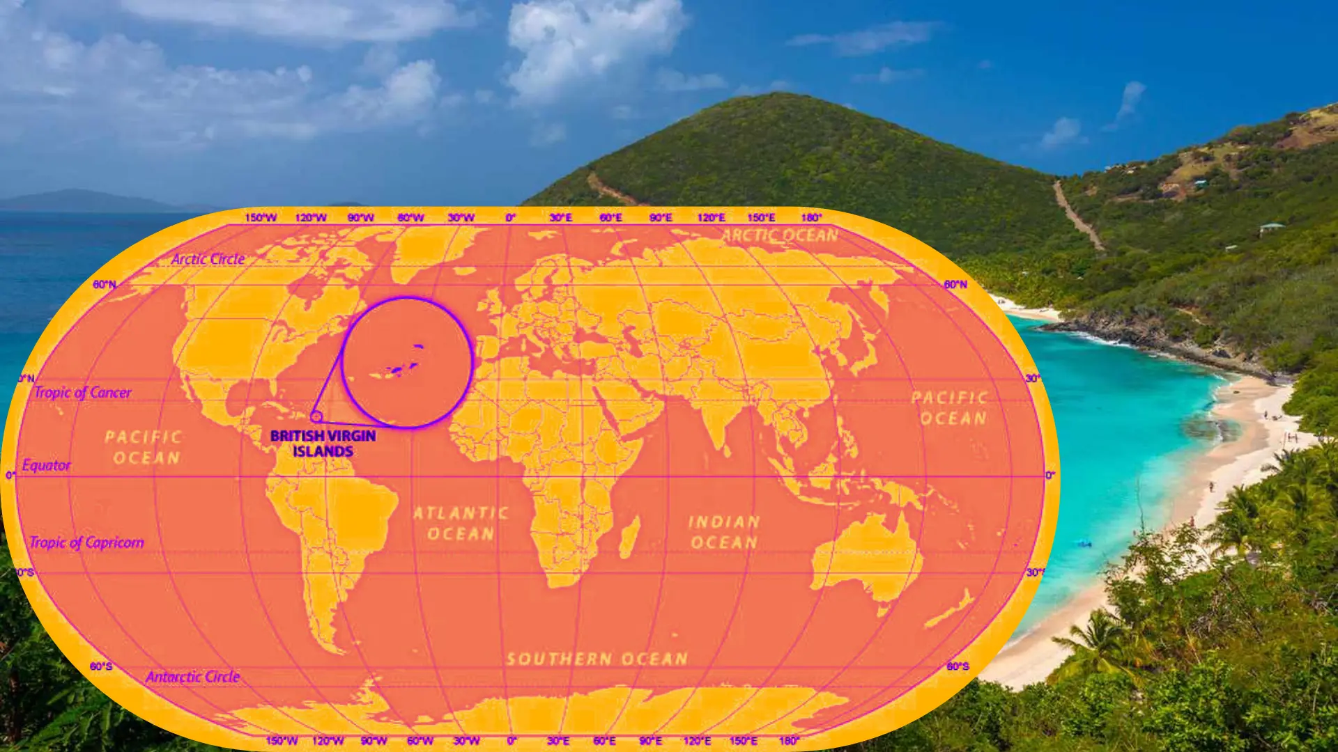 The British Virgin Islands (BVI) country map highlighted on the world map