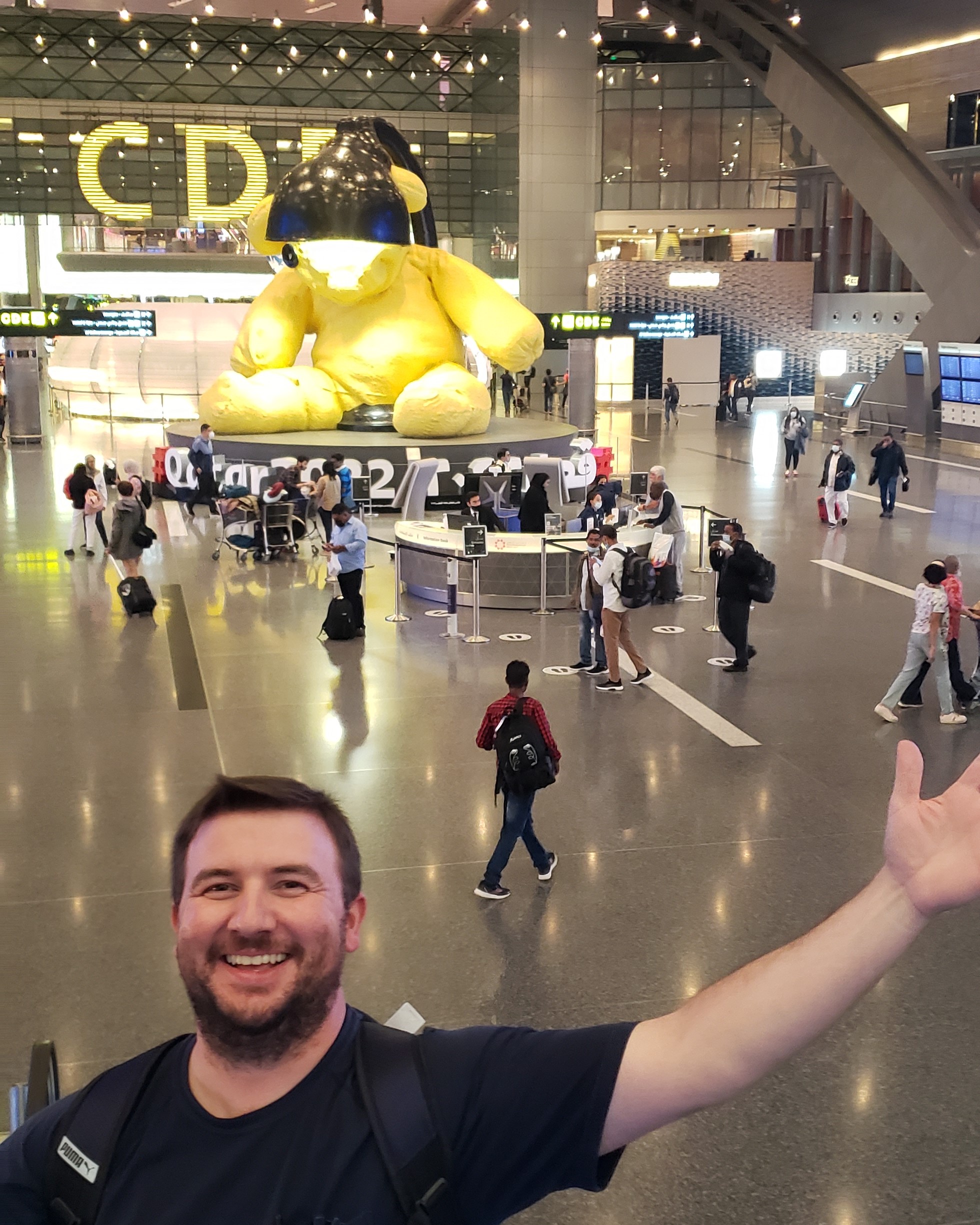 Wes smiling inside Hamad International Airport