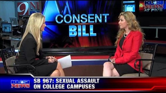 Jessica being interviewed on KUSI news about student safety and sexual assault
