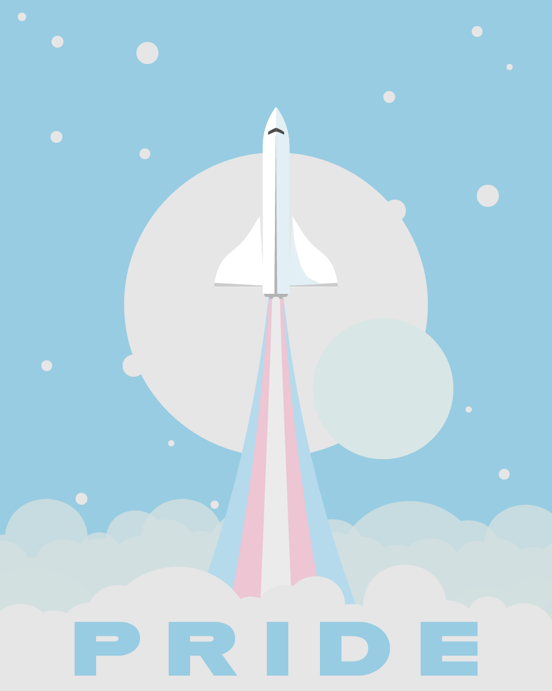 Space-themed trans pride poster featuring a rocket ship