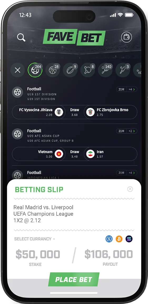 Mobile phone showing fave.bet