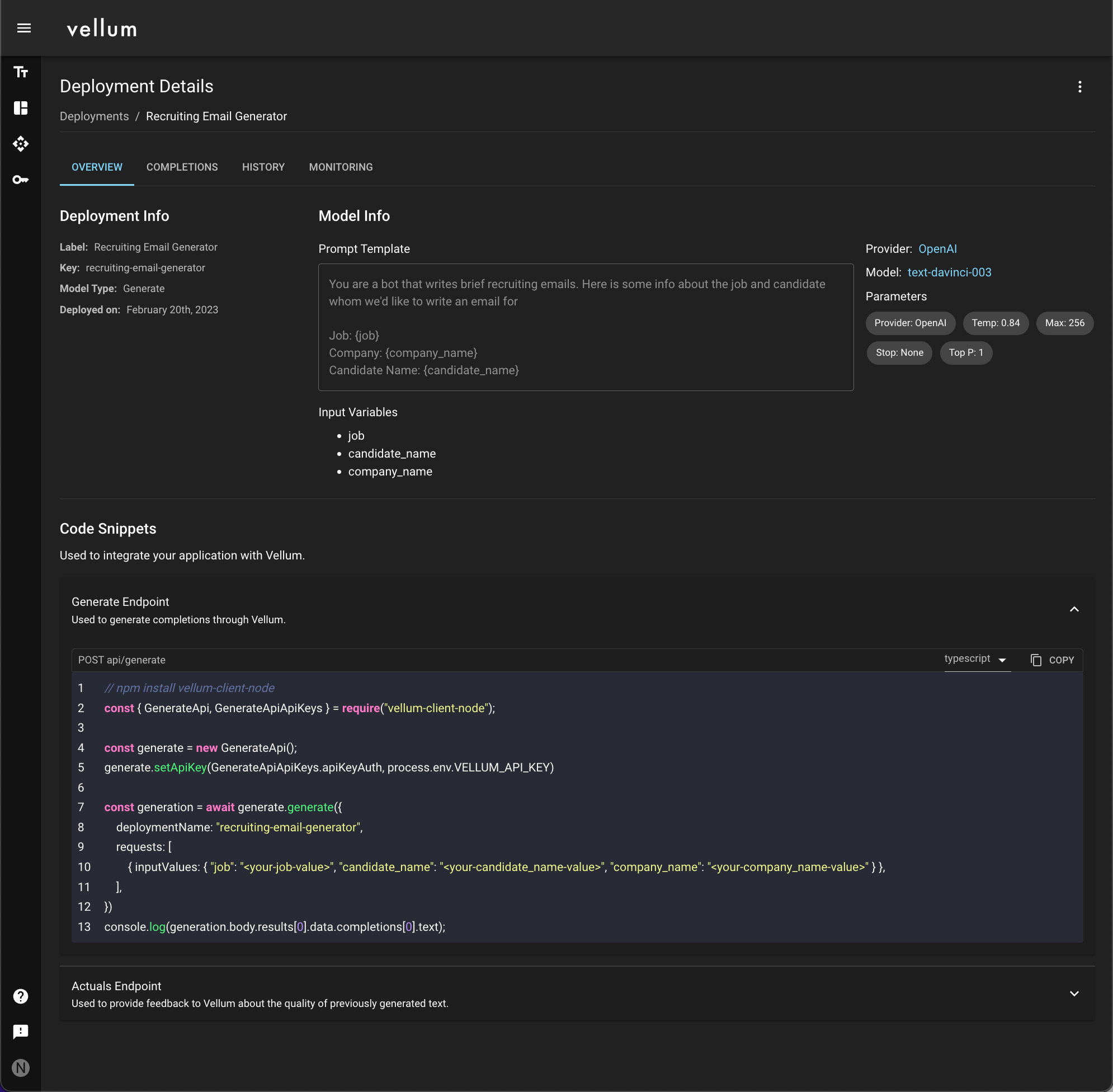 Products Vellum Dev platform for LLM apps