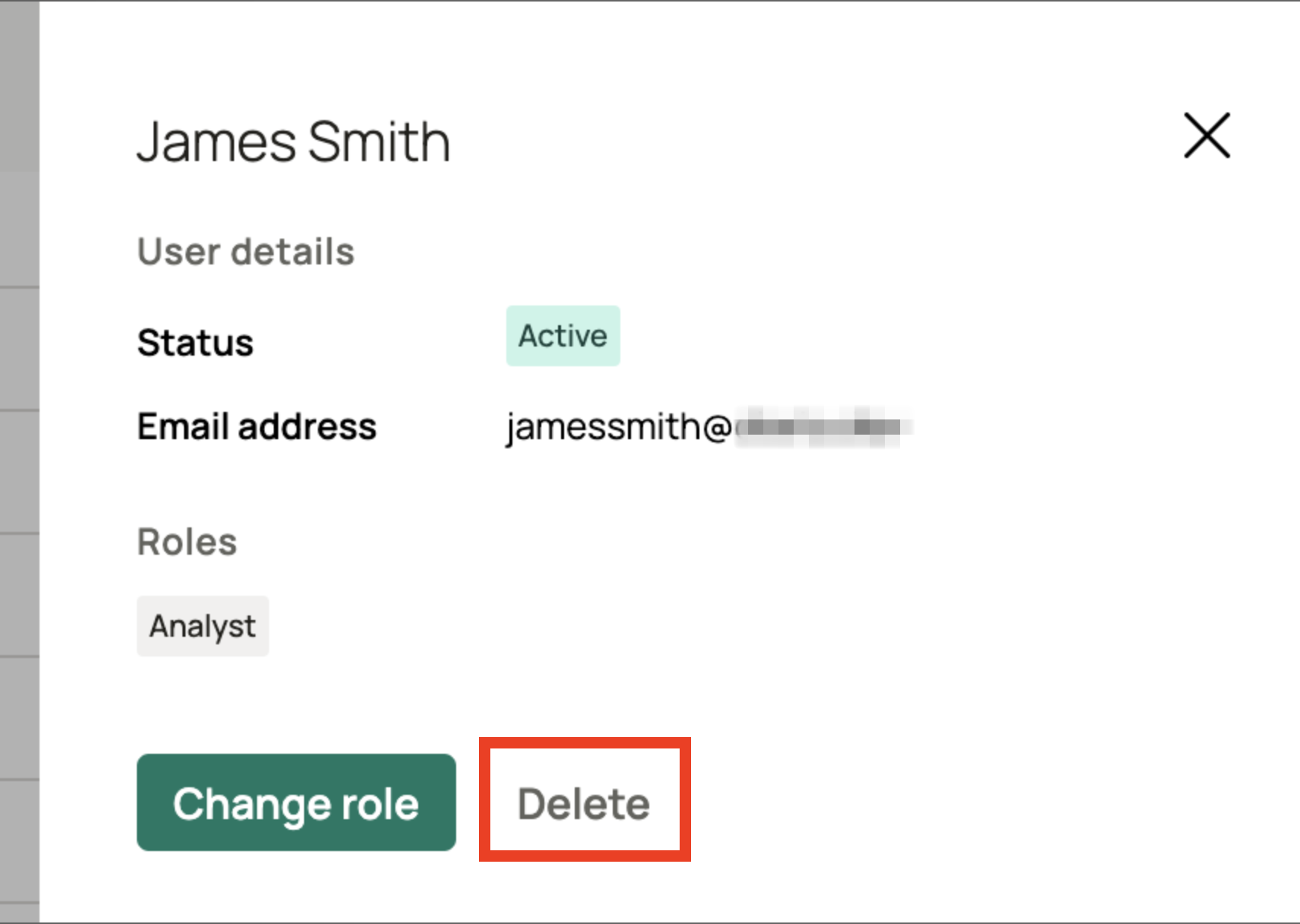 Delete button on the user row