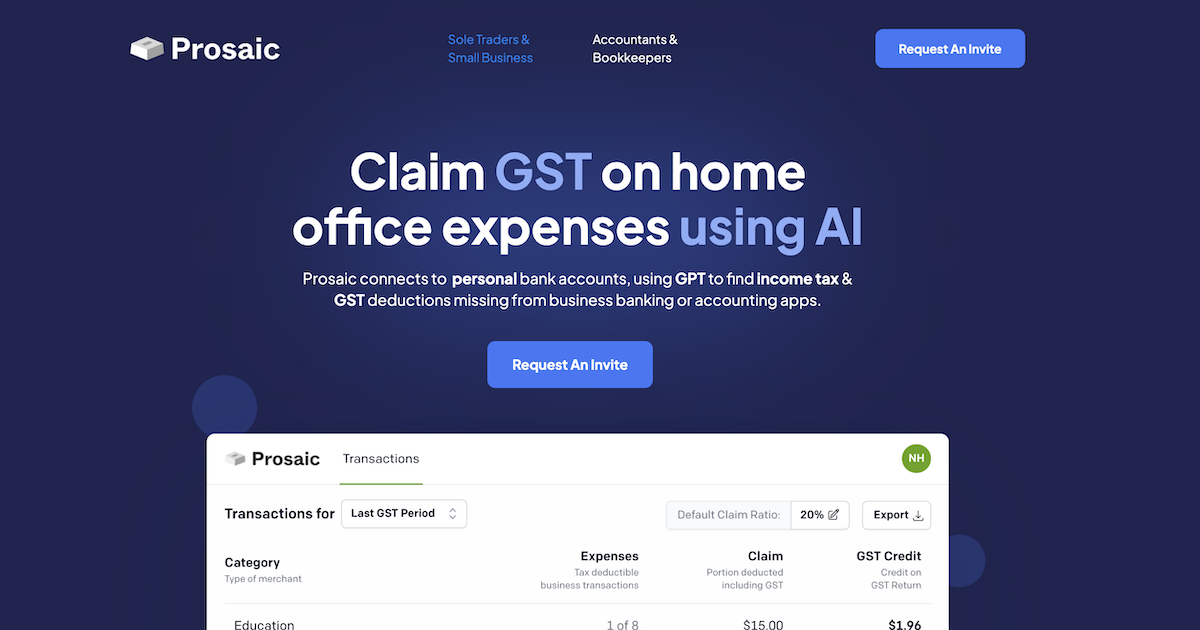 Prosaic Claim GST on home office expenses using AI