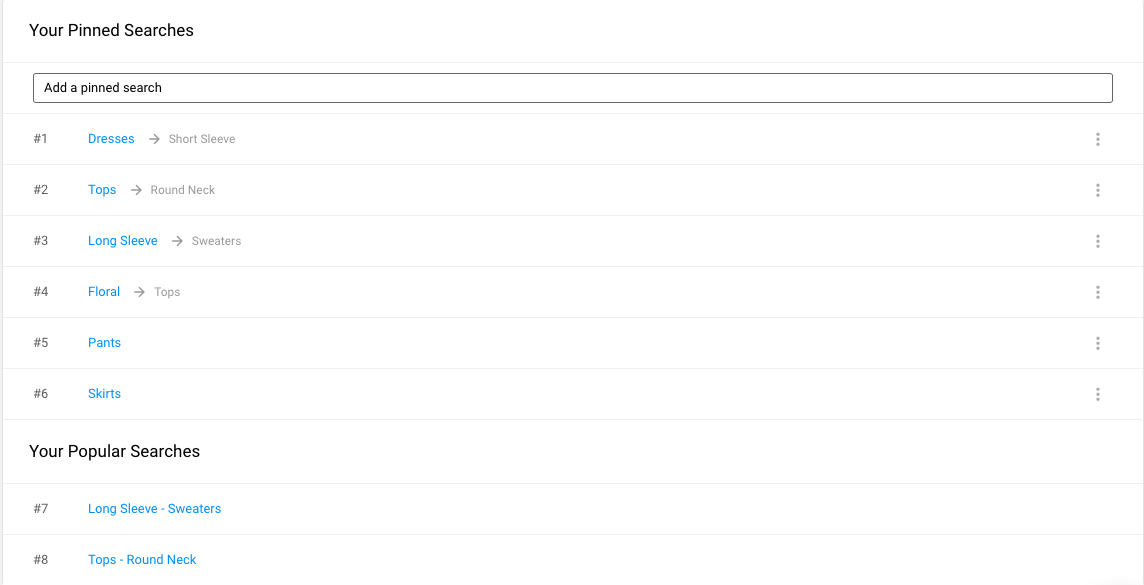Pinned searches