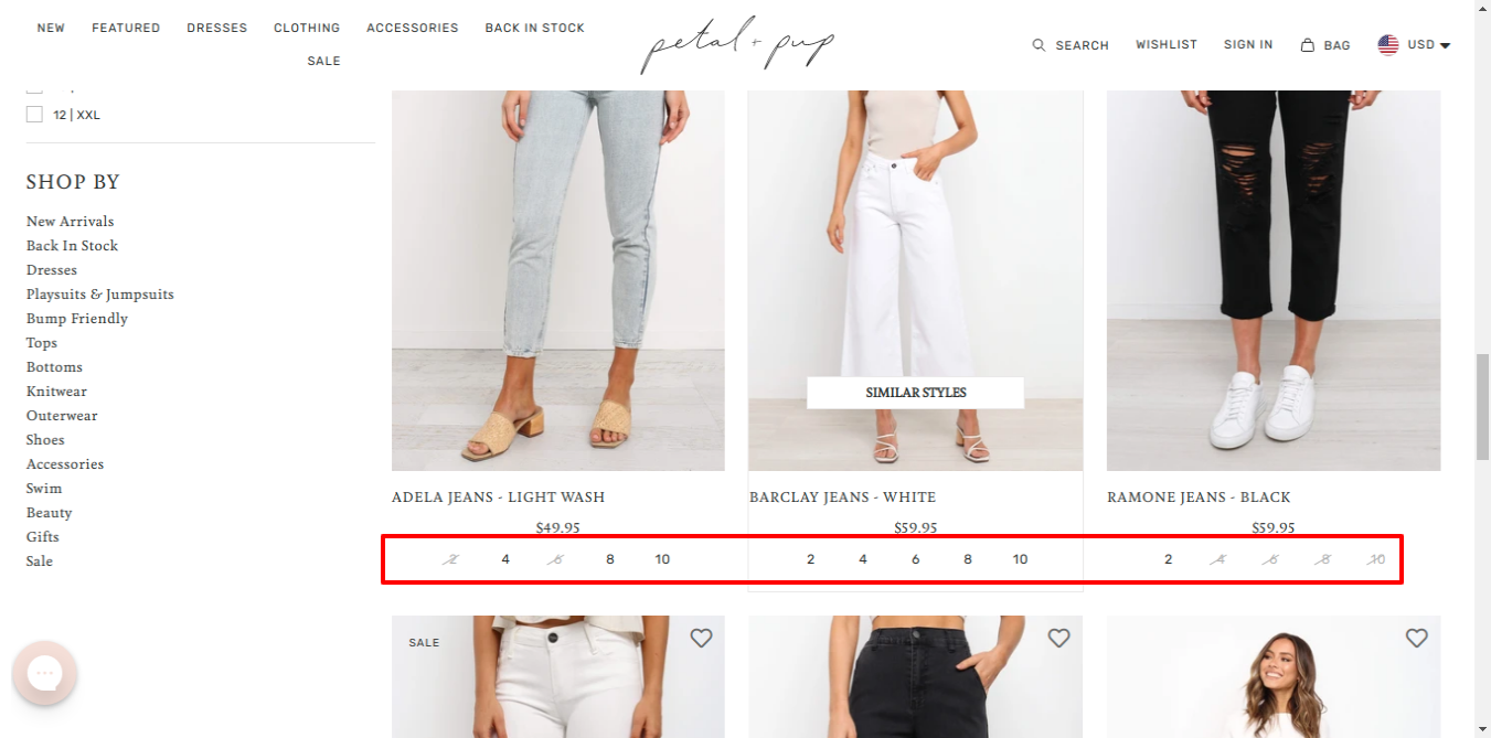 'Product Size' in Thumbnails
