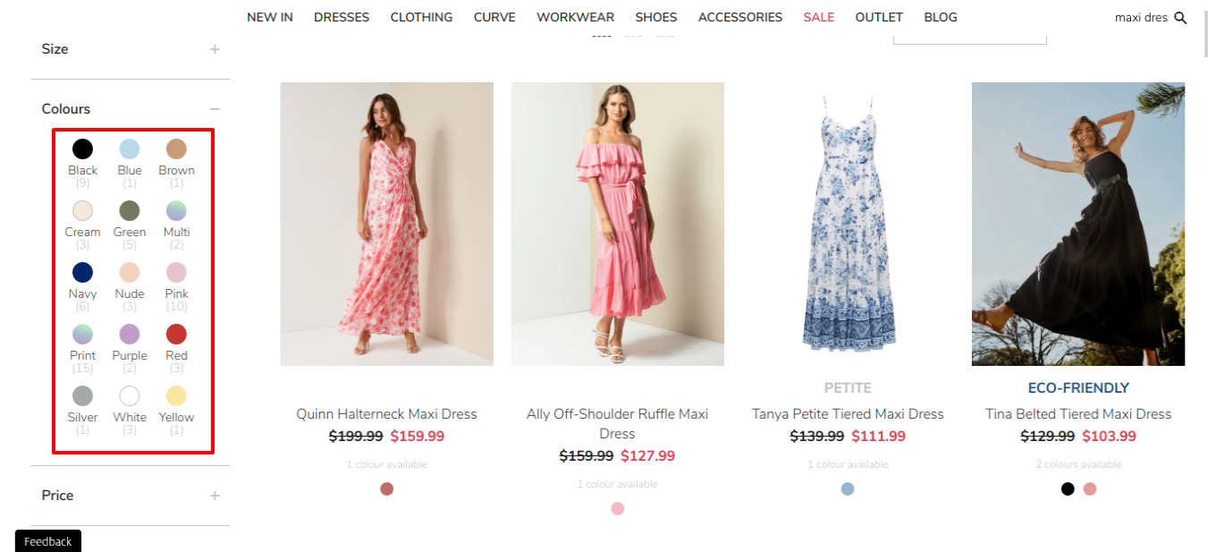 Product count within filter tags