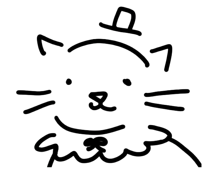 Outline drawing of a cat with a hat to navigate to the home page