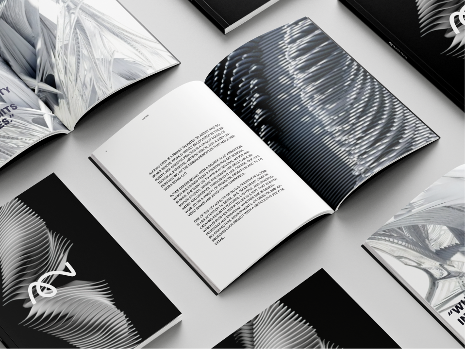 Booklet spread mockup of Avia Noia work