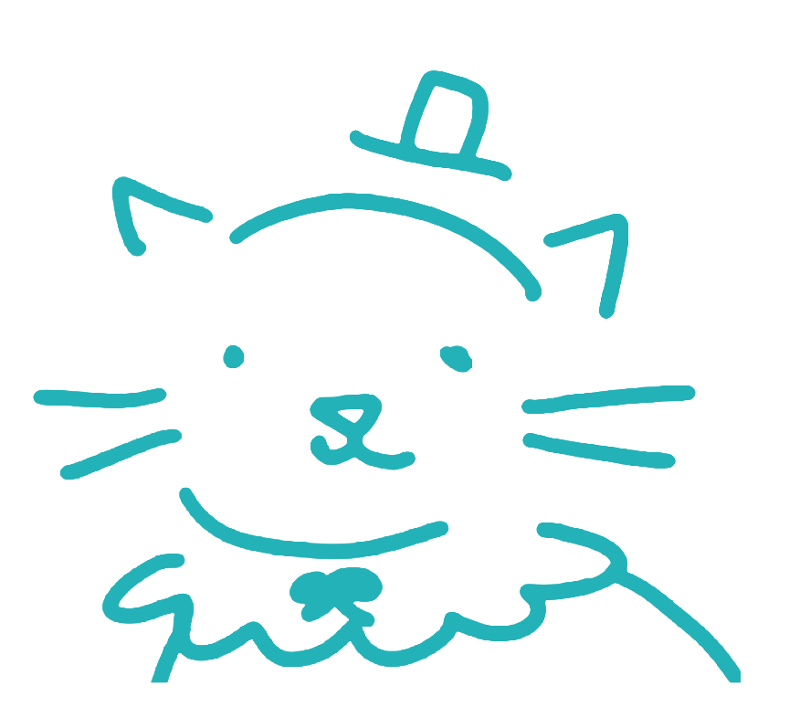 blue cat outline of cat logo with hat