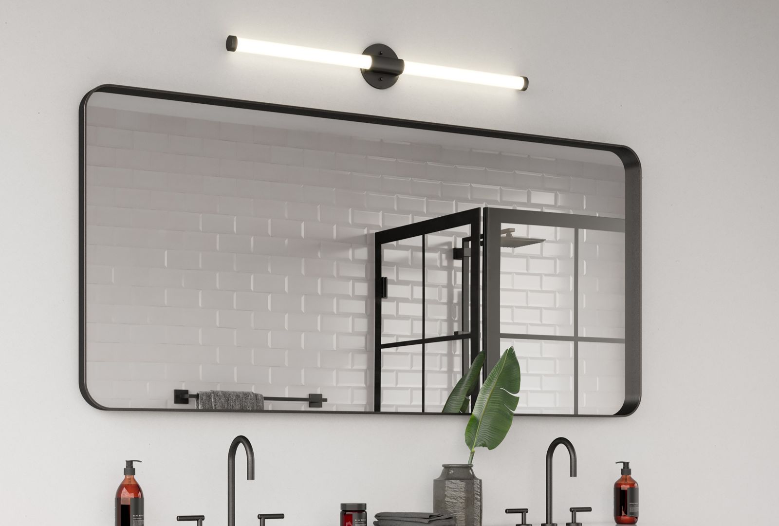 Horizontal bathroom light fixture