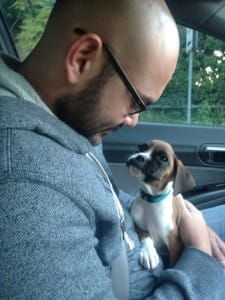 This tiny puppy can't believe how lucky he is.