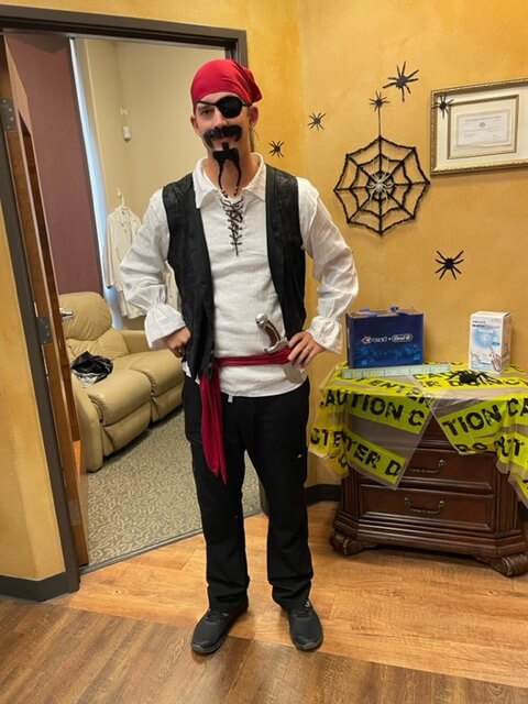 Dr. Stevenson dressed as a pirate