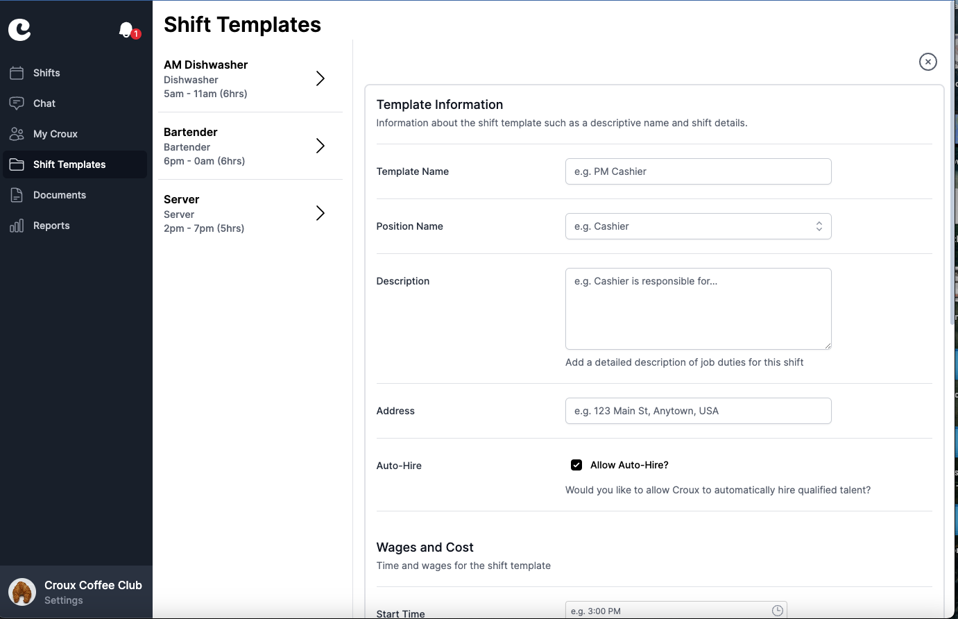 How do I create a Shift Template?