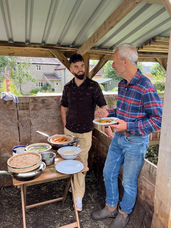 Gaz Oakley plating up, carrots and garlic