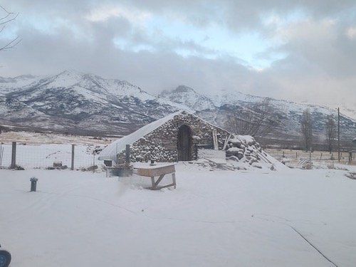 First snow on the walipini structure