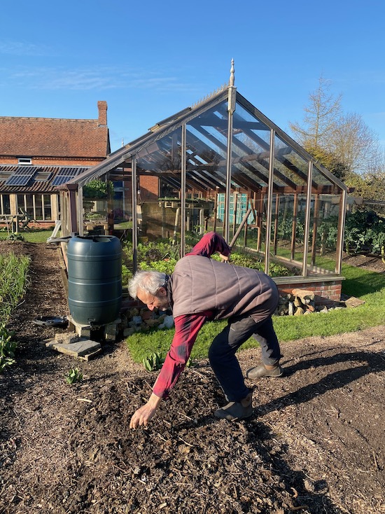 Charles hand weeding, it's pretty quick