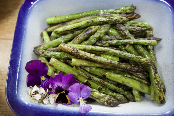 Catherine sears the asparagus at high heat and only briefly, so it's still quite crisp and with a roasted tinge to the flavour