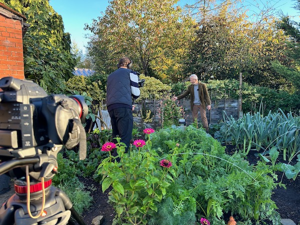 Small garden film set-up with Edward on camera, 24th October, photo Mitch McCullough