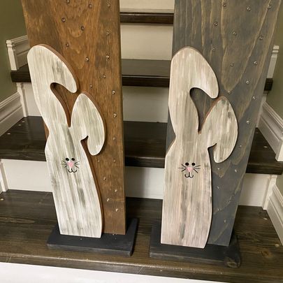 Floppy eared bunnies framed on backboards. The backboards have battery powered lights set into them that look like a starry sky when lit up.