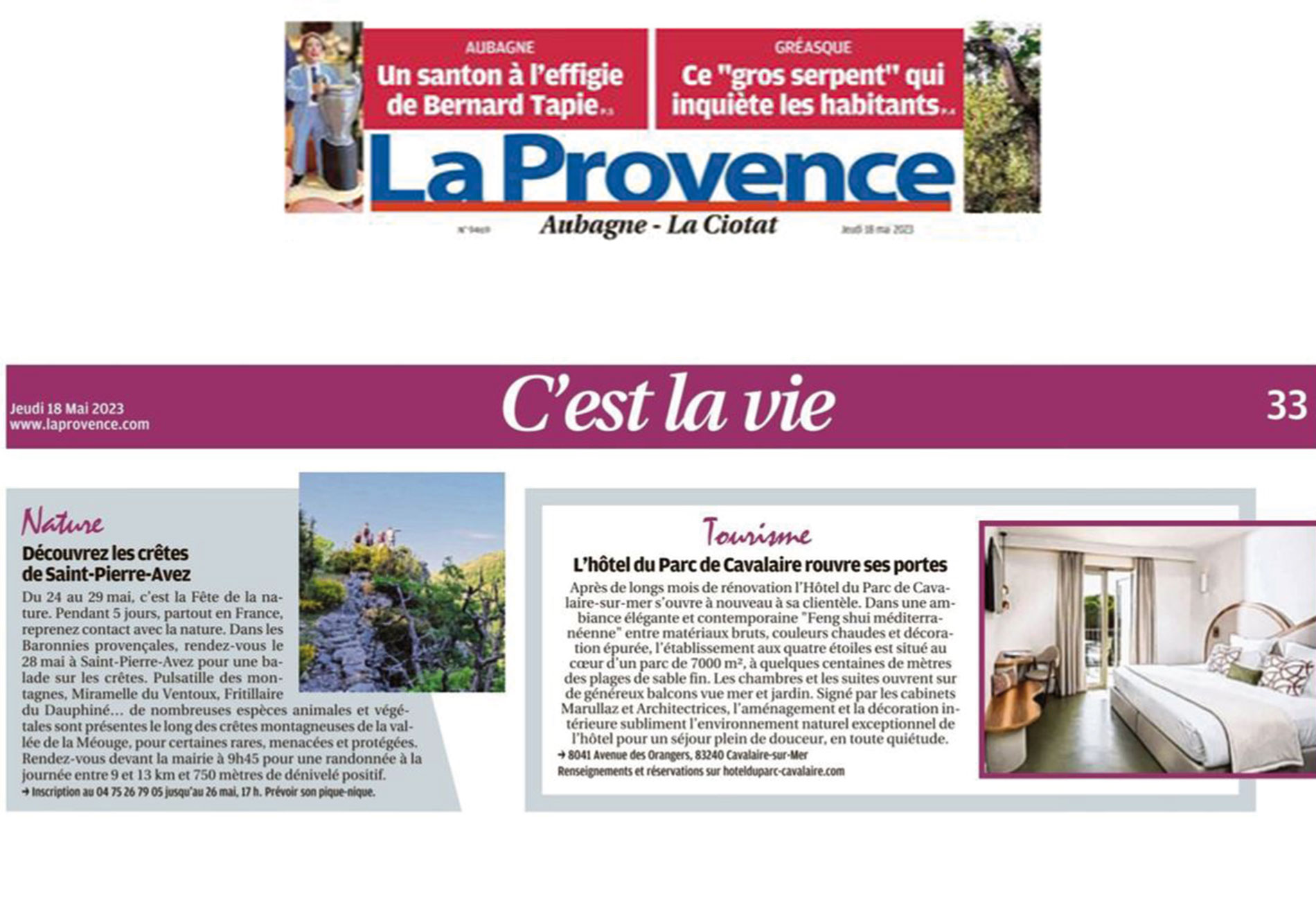LA PROVENCE parle de notre projet de l'Hôtel du Parc