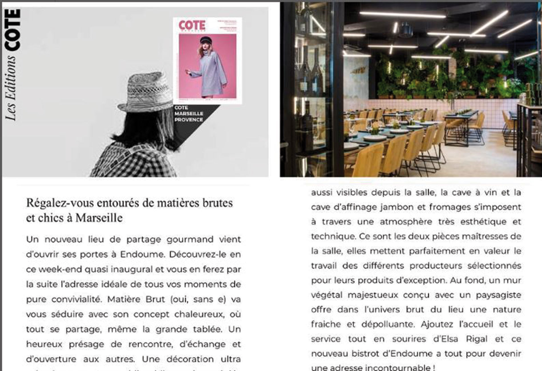 Le Restaurant "Matière Brut" dans Côte Magazine