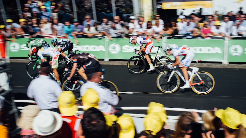 main group of riders in a road bicycle race
