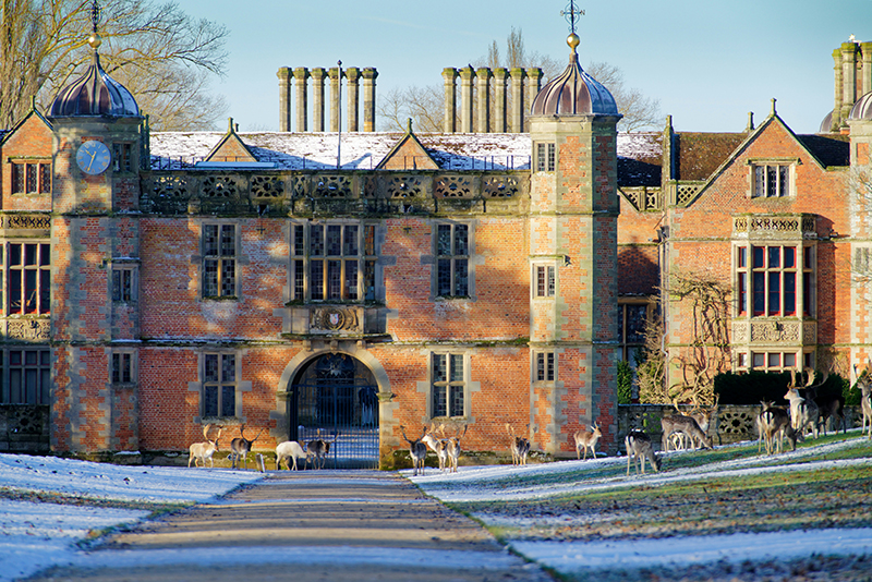 Historic building Charlecote Park on a winter's day