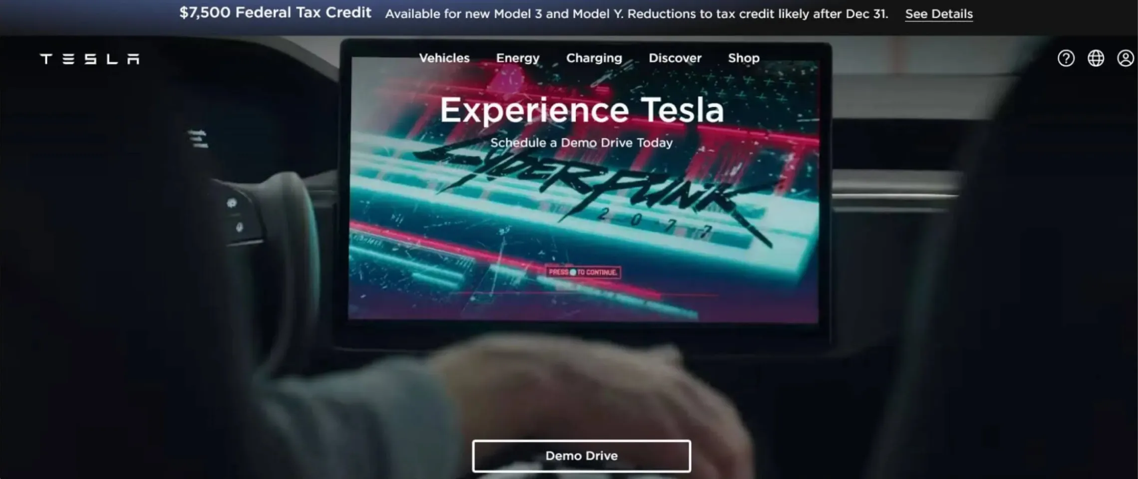 Screenshot of Tesla's Website header