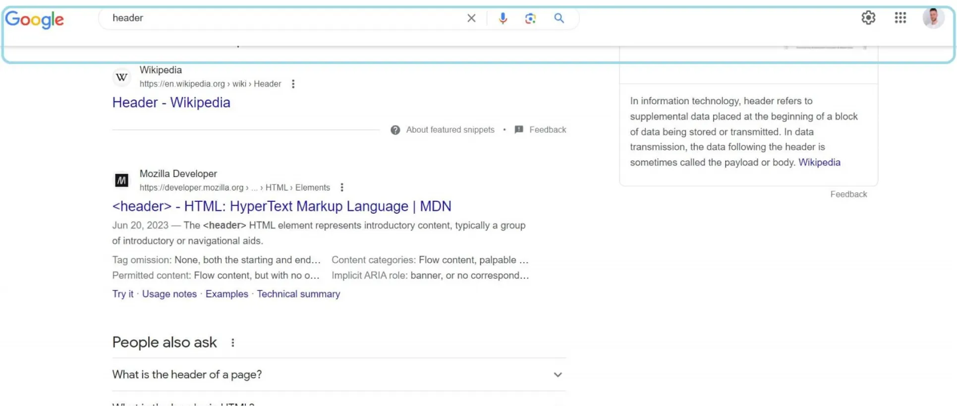 Screenshot of Google's sticky header