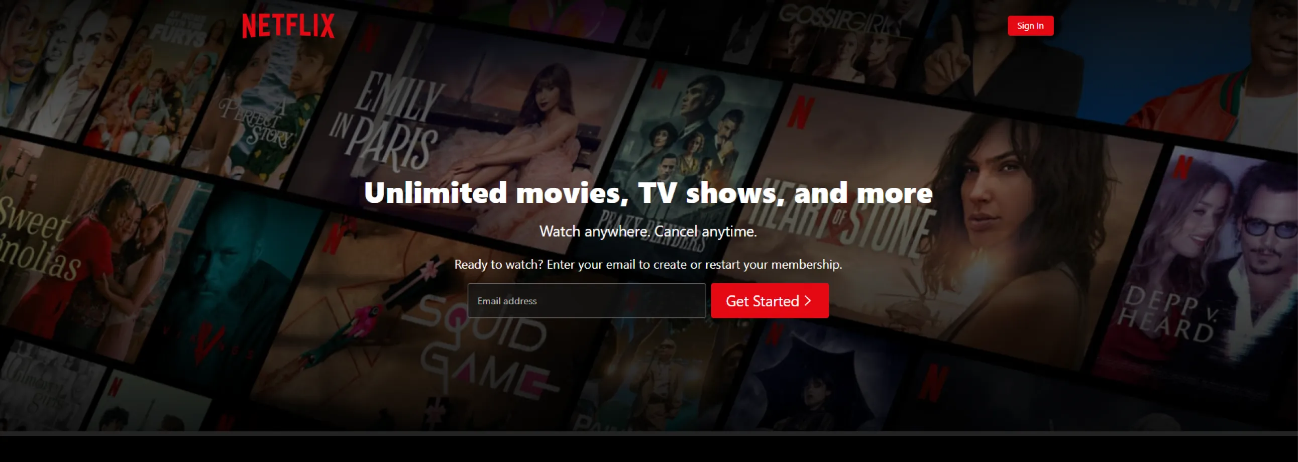 Screenshot of Netflix website header