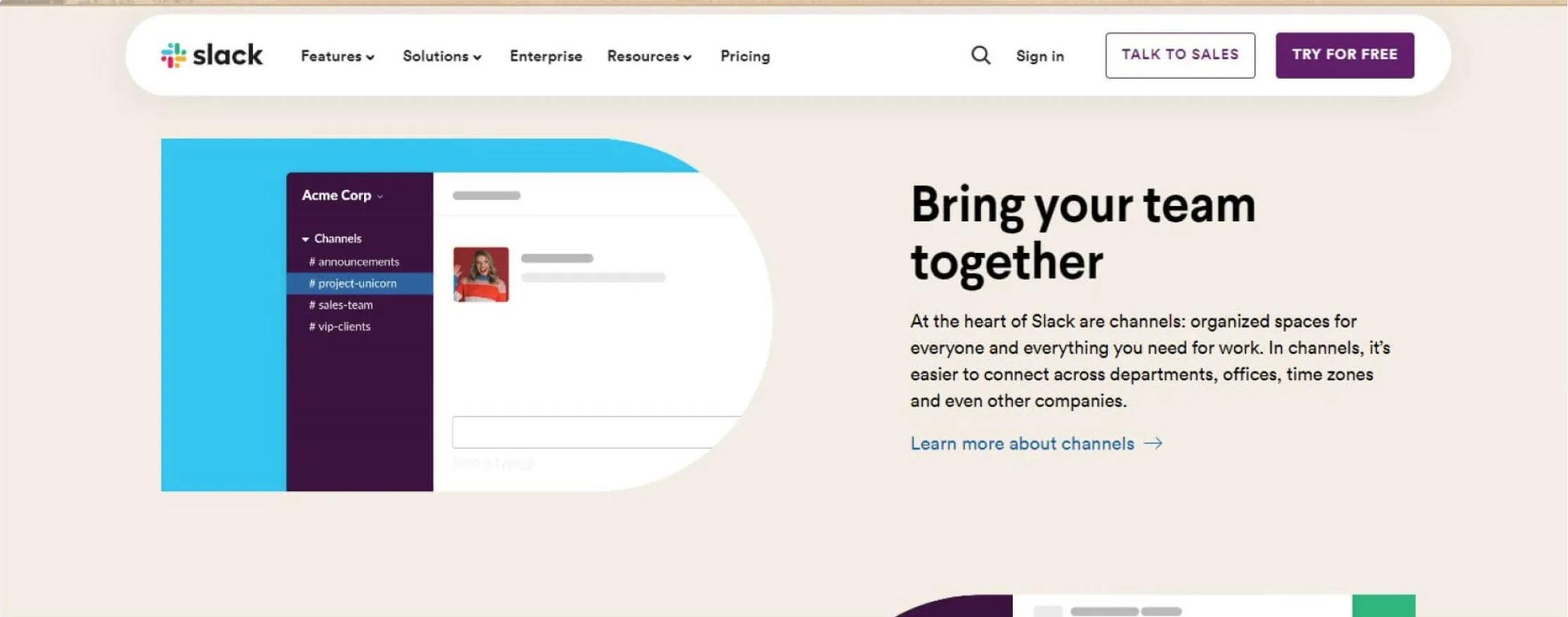Screenshot of Slack's Website Header