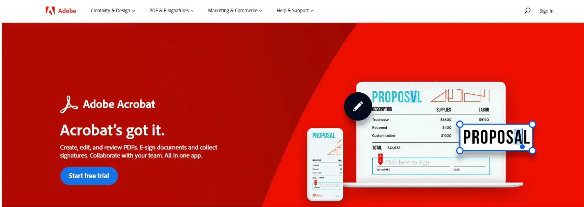 Screenshot of Adobe's Website Header