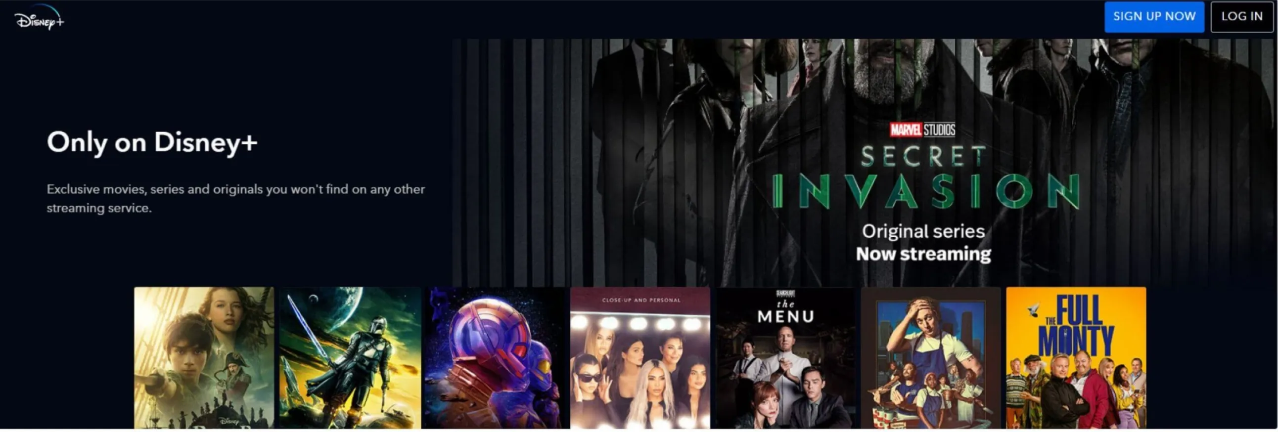 Screenshot of Disney+ Website Header