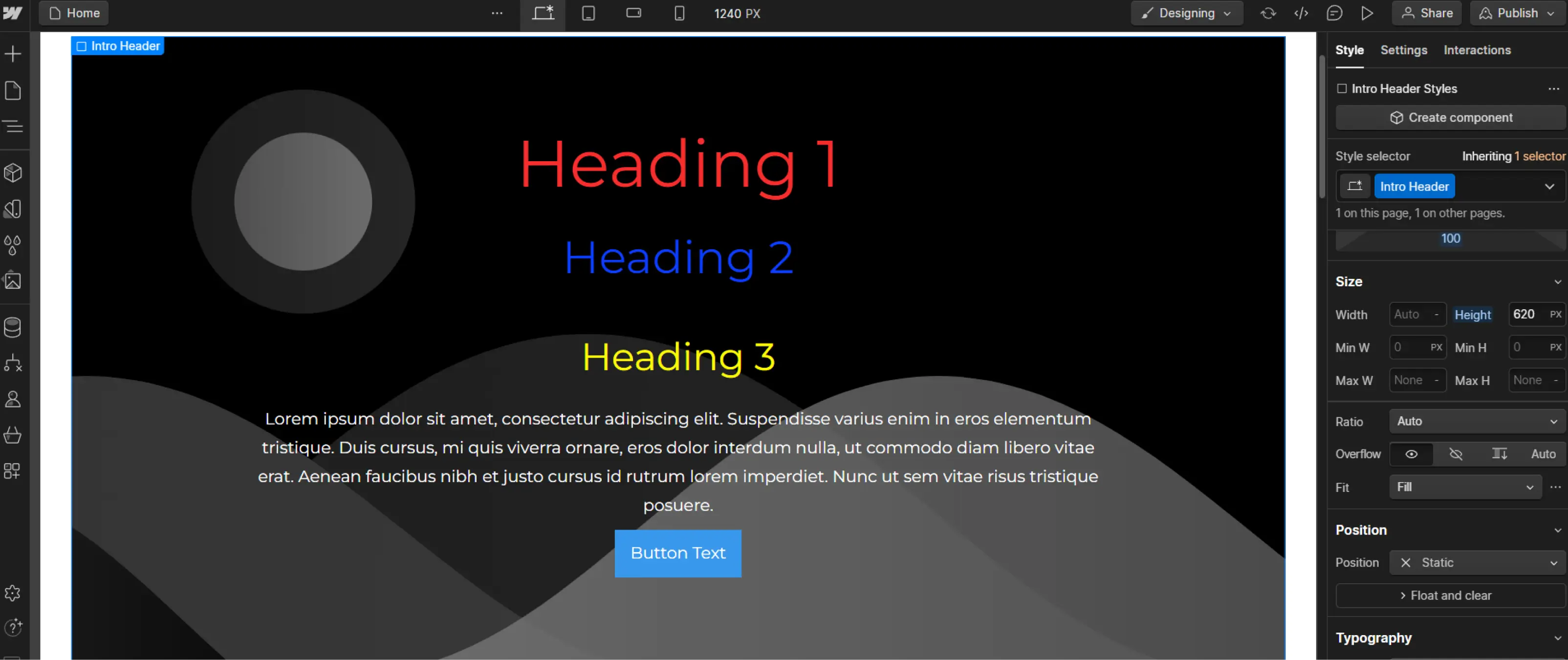 Screenshot of Webflow's designer