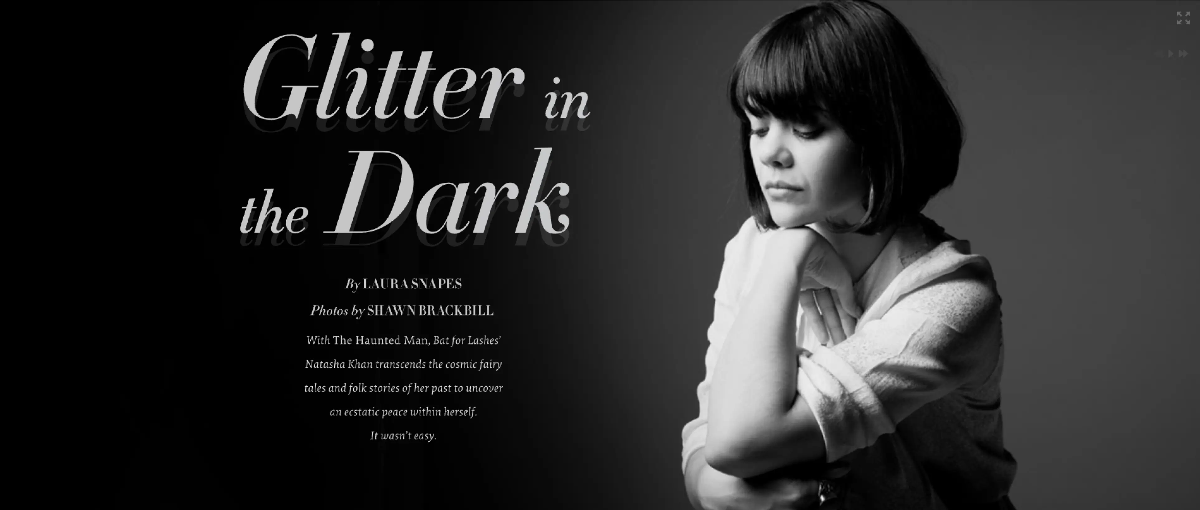 Screenshot of Pitchfork's Landing page - Glitter in the Dark