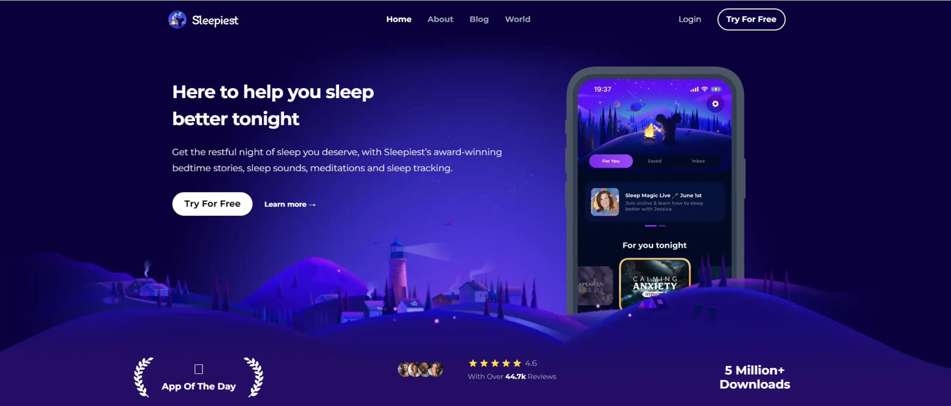 Sleepiest Website scroll animation screenshot