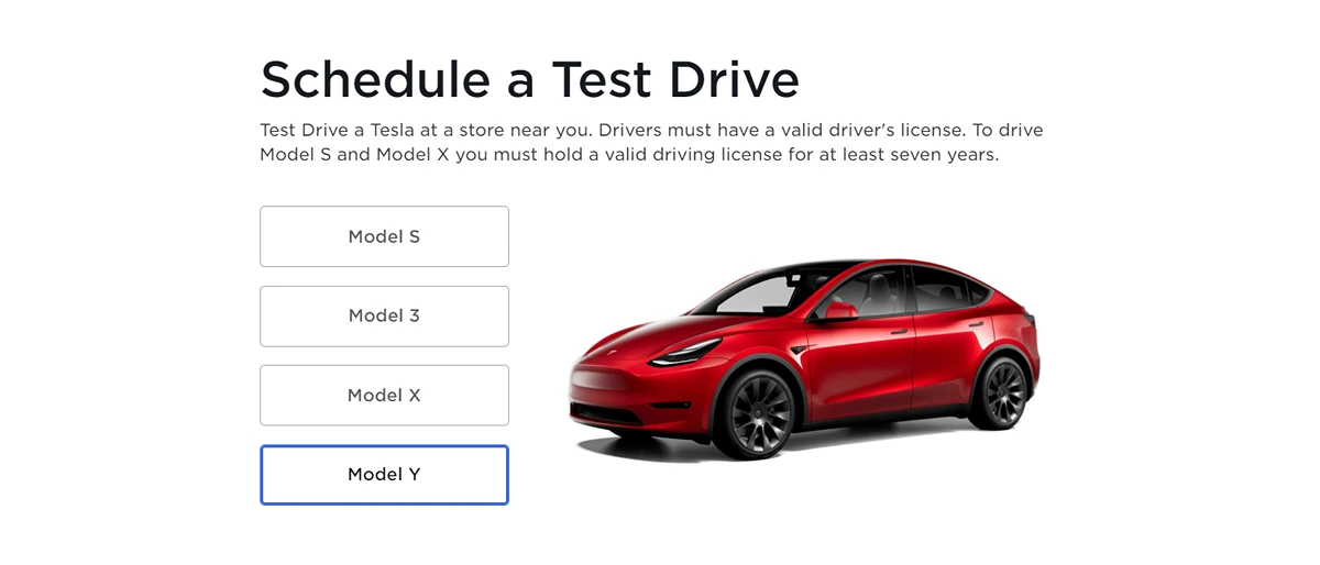 Screenshot of Tesla's website