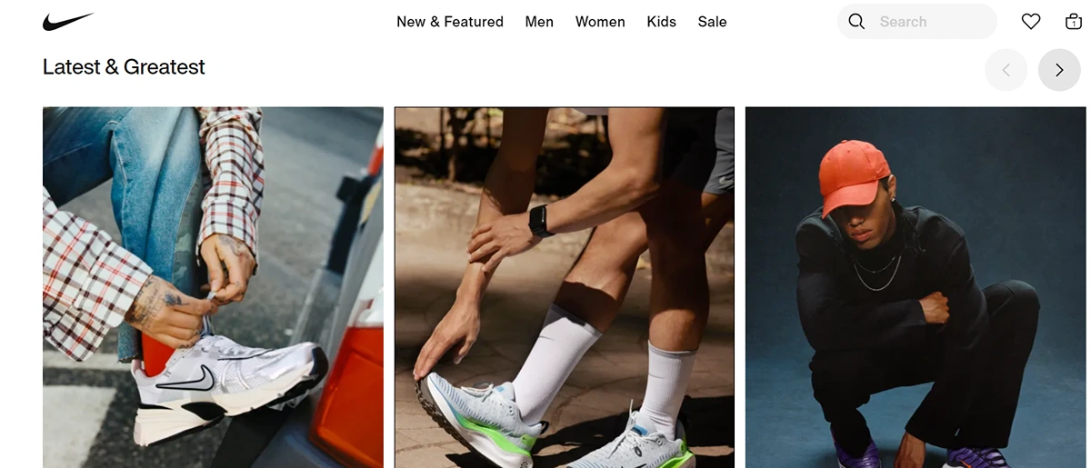 screenshot of NIke's website