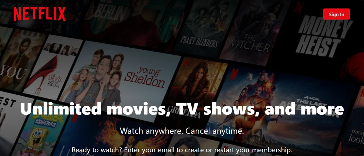 screenshot netflix website