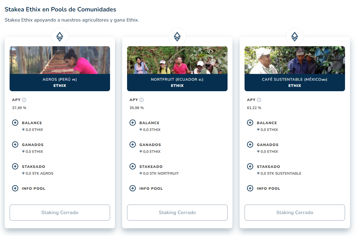 Pantallazo plataforma quemuestra el staking con Agros