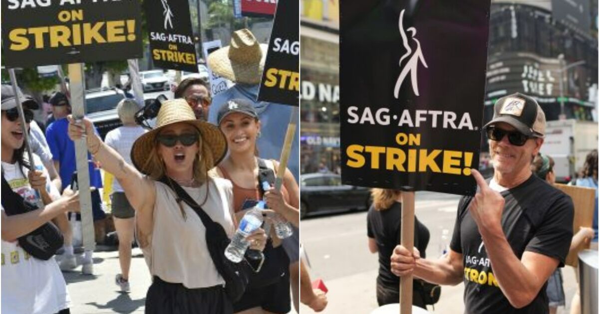 Hillary Duff and Kevin Bacon on the picket line