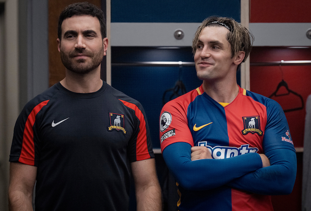 Brett Goldstein and Phil Dunster on the set of Ted Lasso